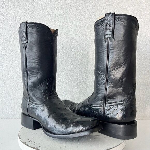 Rod Patrick Mens Cowboy Boots Size 9.5A Womens 11A Black Full Quill Ostrich - Picture 1 of 12